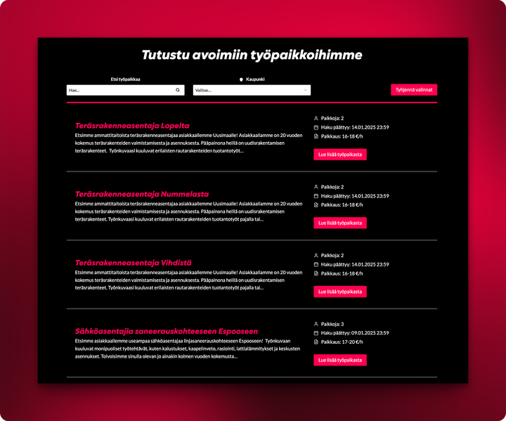 Avoimien työpaikkojen automaatio Toccalle